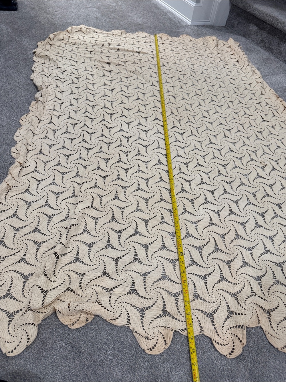 Handmade vintage Crocheted tablecloth in Cream